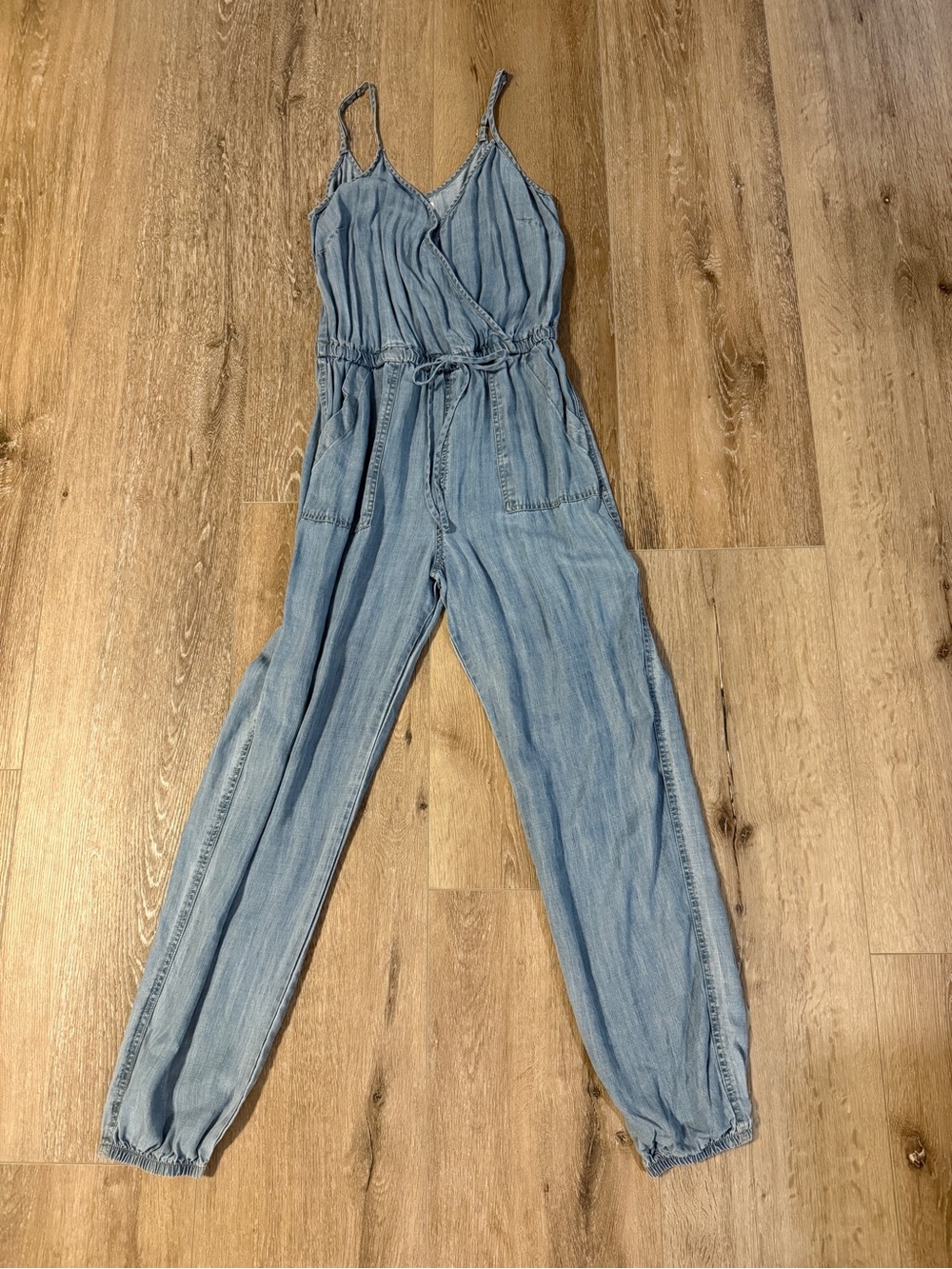 Abound Light Blue Denim Tie-Waist Jumpsuit with Adjustable Straps